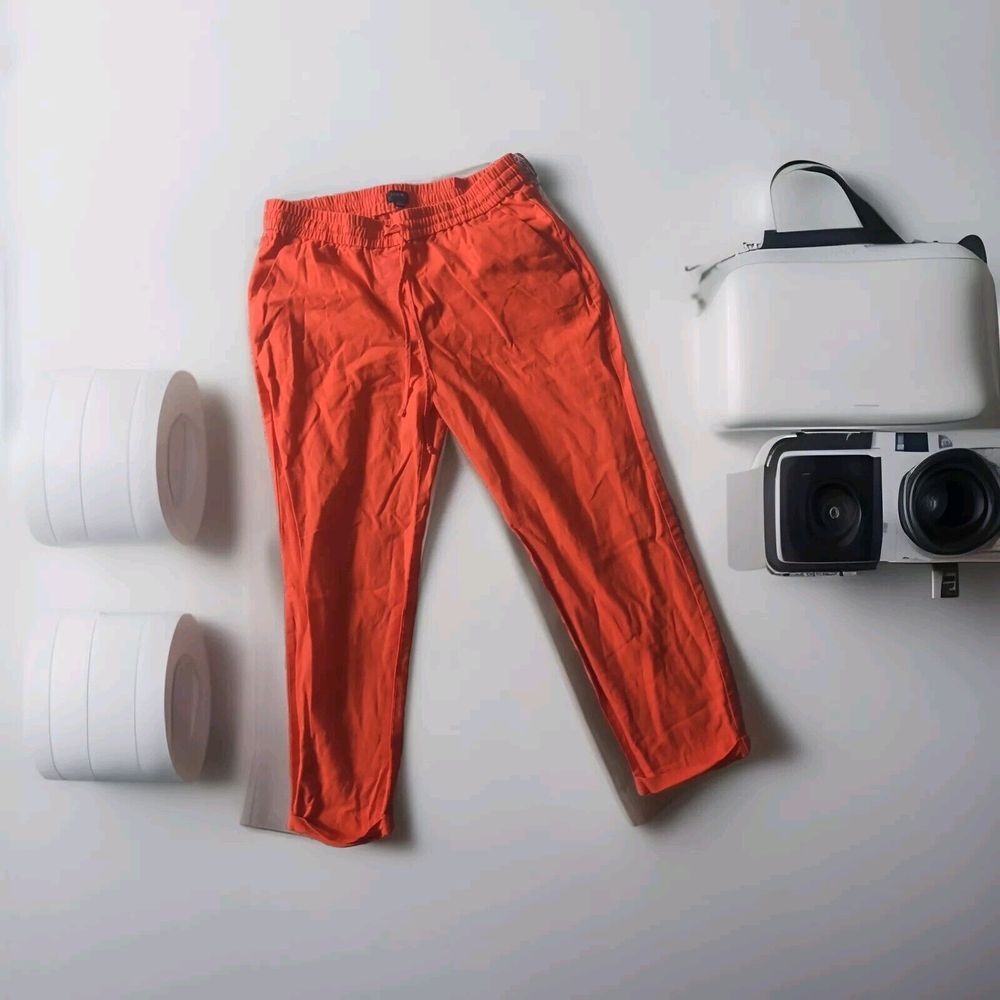J.‎ Crew Women's Casual Pants Elastic Tie Waist Linen Blend Orange Size 10